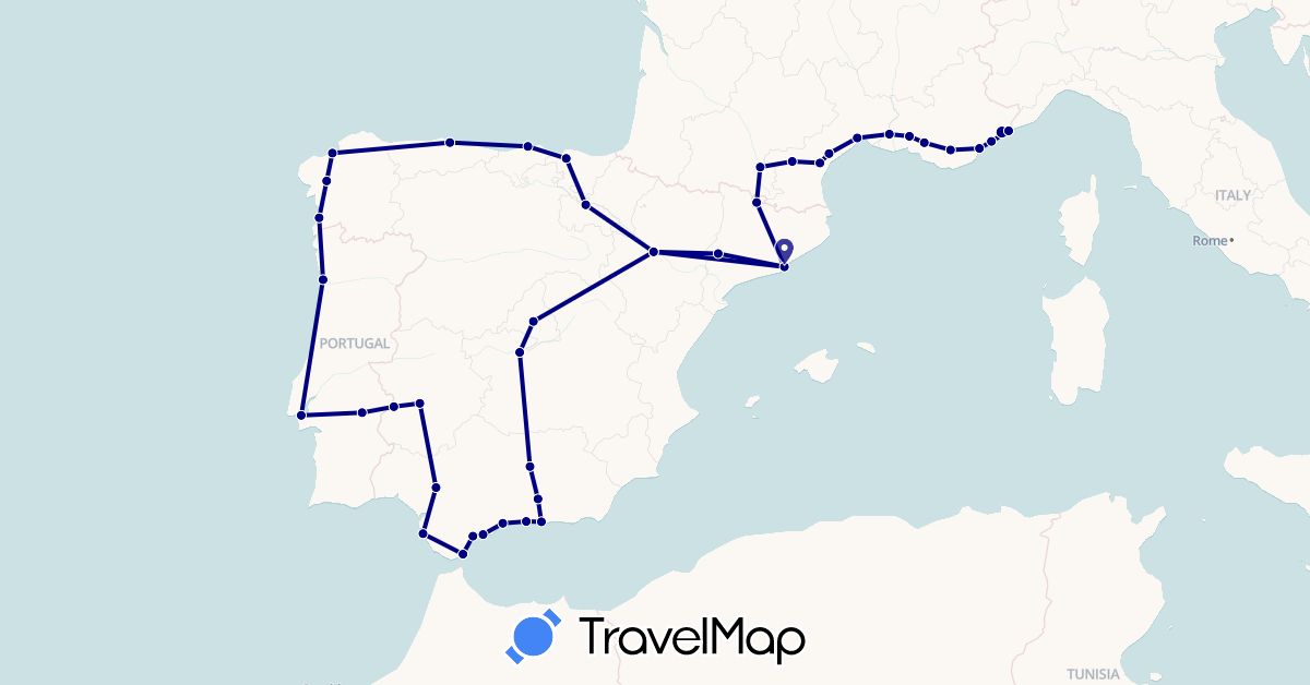 TravelMap itinerary: driving in Andorra, Spain, France, Gibraltar, Monaco, Portugal (Europe)